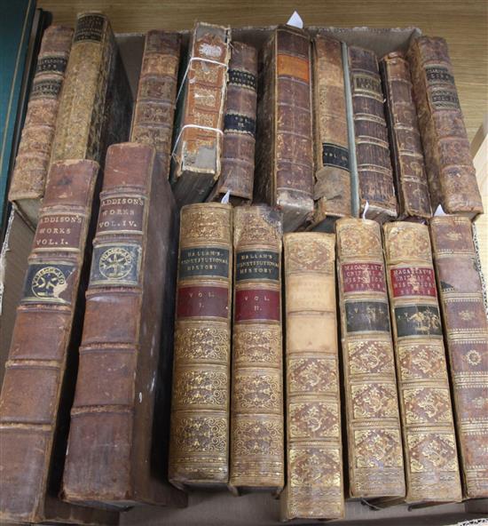 Addison (J), The Works, London, 1741, Vols I & IV (of 4), 2nd ed and sundry other leather-bound vols,